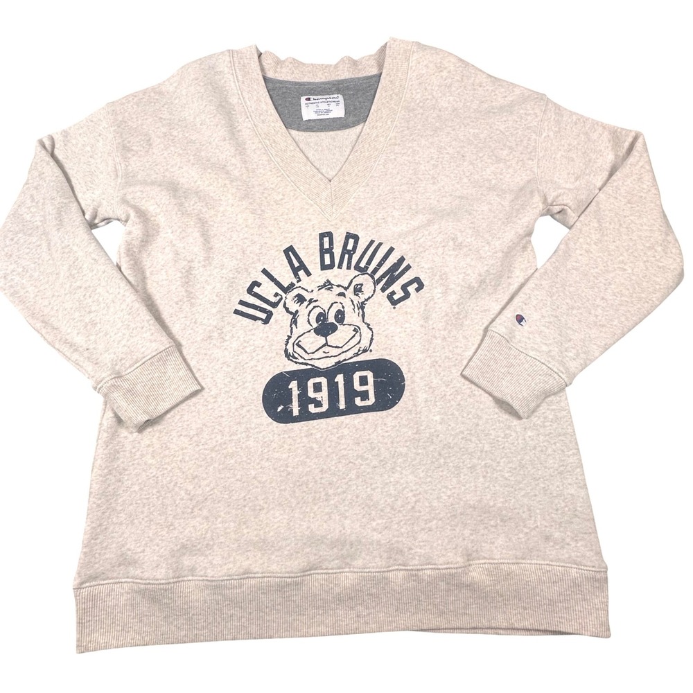 Champion UCLA Bruins V-Neck Sweatshirt Oatmeal Heather Joe Bruin Women's Large
